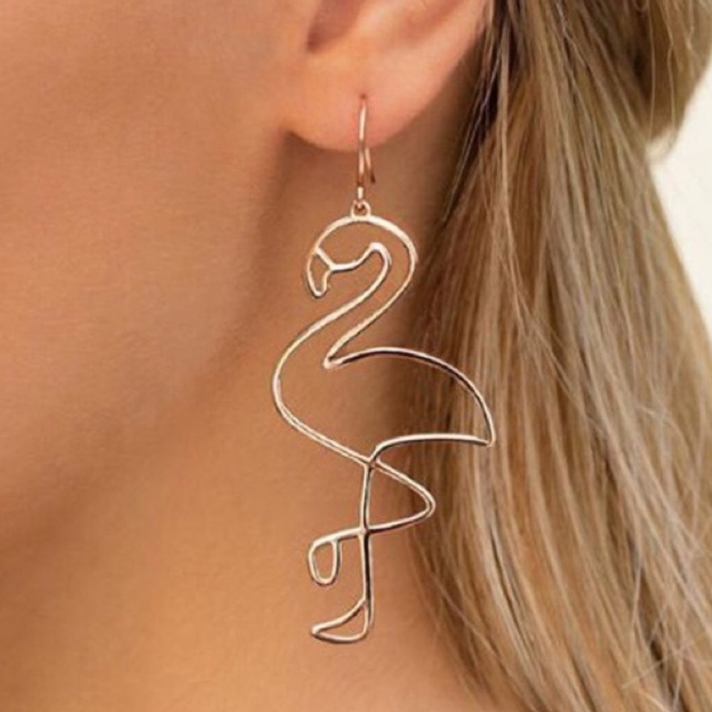LAST PAIR! Rose Gold Flamingo Earrings! - Picture 3 of 5